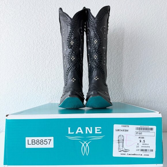 Lane COSSETTE Womens Cowboy Boots 9.5 Black Western Cowgirl Mid Calf Snip Toe - Picture 10 of 11